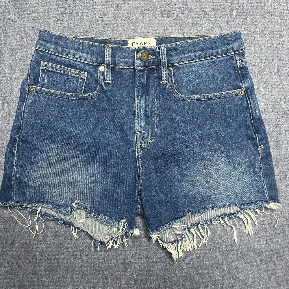 Frame Denim Le Brigitte Short High Rise Raw Hem Blue Jean Shorts Size 26